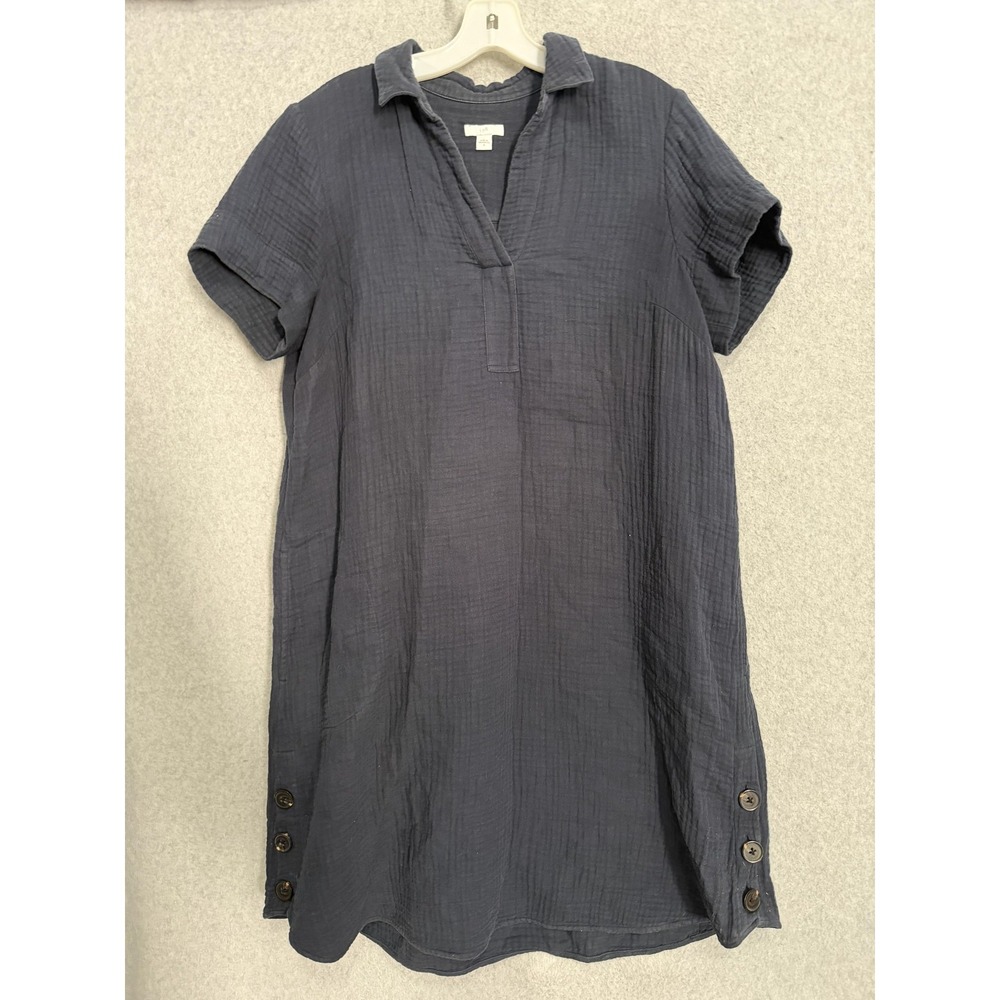 J. Jill Dress Womens M Blue Collared Shift Short Sleeve Button Hem Pockets